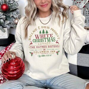 White Christmas Sweatshirt, Columbia Inn Pine Tree Vermont Christmas Sweatshirt
